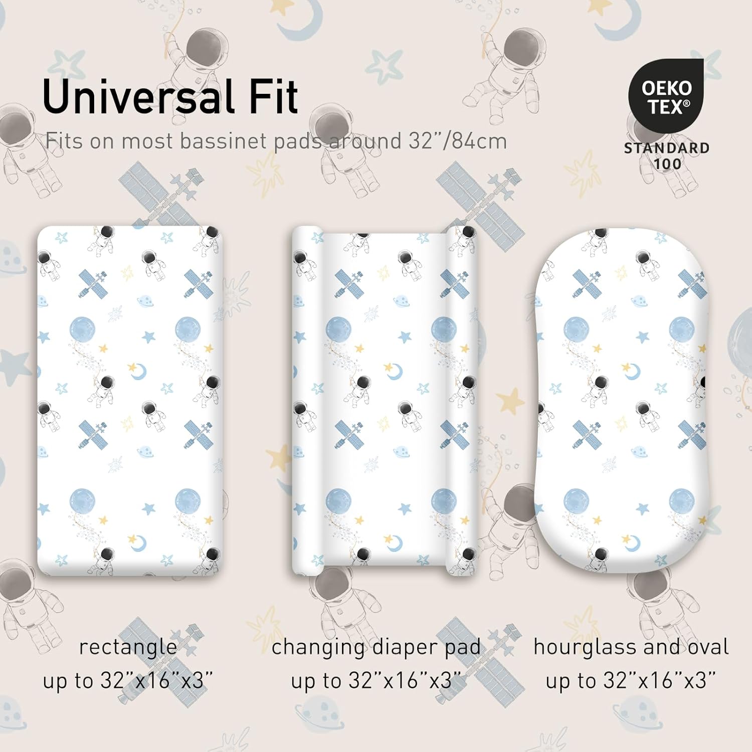 Gllquen Baby Bassinet Sheets 4 Pack, Breathable Cozy Fitted Mattress Sheet, Elastic Travel Crib Fashionable Pattern, Standard Cradle Safe Sheets for Baby Boys Girls 32"x16"(Astronaut)