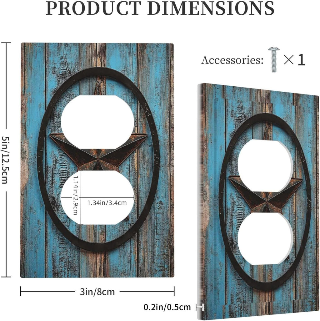 Outlet Covers Rustic Wood Country Barn Texas Star On Teal 1 Gang Duplex Light Switch Cover Decorative Switch Plates Electrical Receptacle Faceplate Wall Plate For Farmhouse Cabin