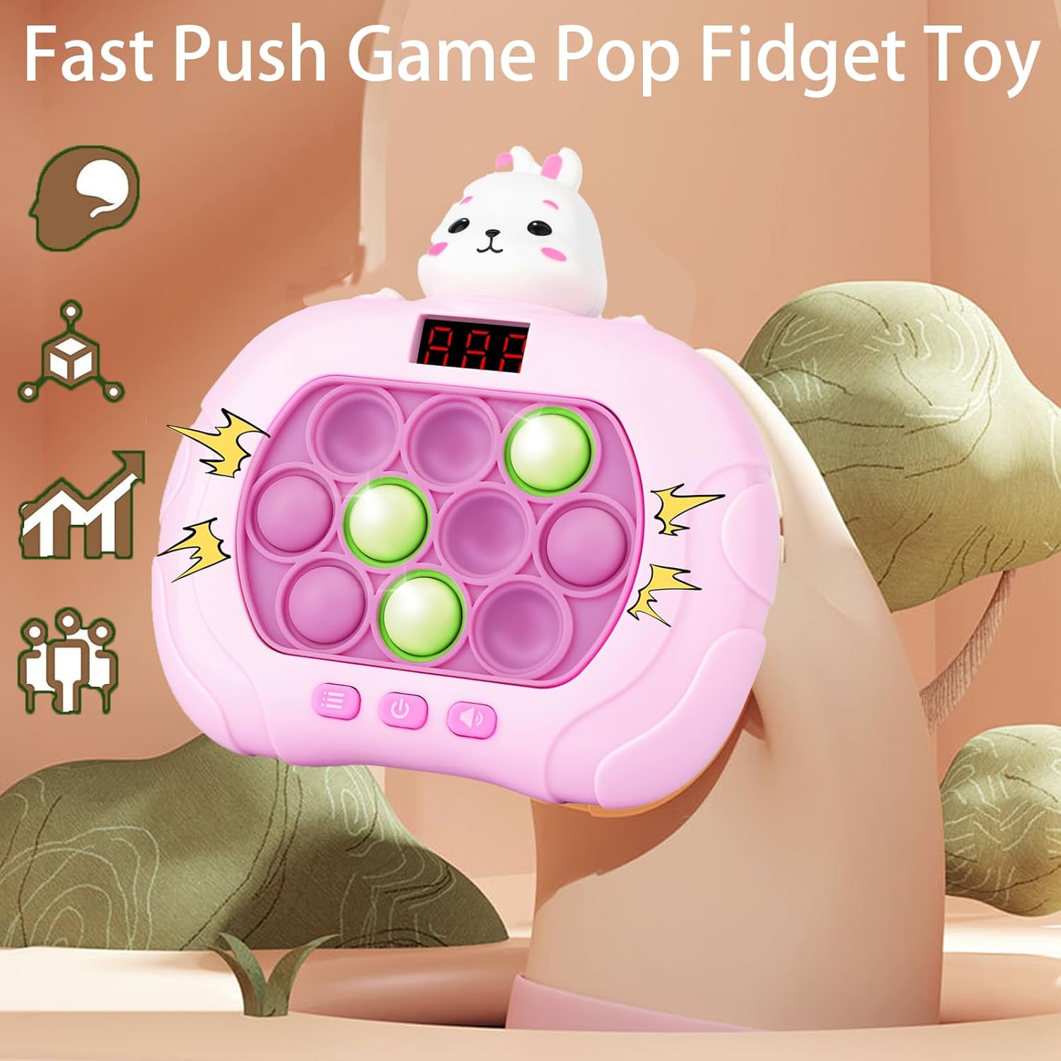 Fast Push Game Pop Fidget Toy for Kids, Quick Push Bubble Game 6 Modes Handheld Puzzle Game Sensory Toy with LED Screen Pop It Game Light Up Fidget Toy Gift for 3 to 12 Year Old Girls Boys
