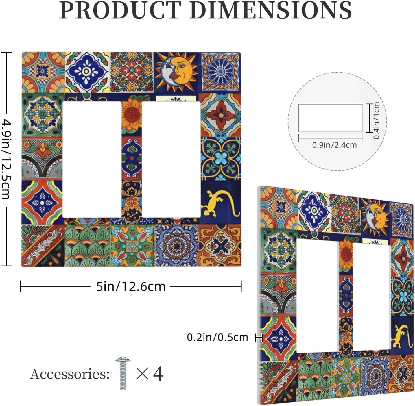 Talavera Mexican Tiles Traditional Color Decoration Print Decorative Outlet Covers 2 Gang Double GFCI Rocker Electrical Wall Panels Light Switch Cover Plate for Kitchen Bathroom Decor