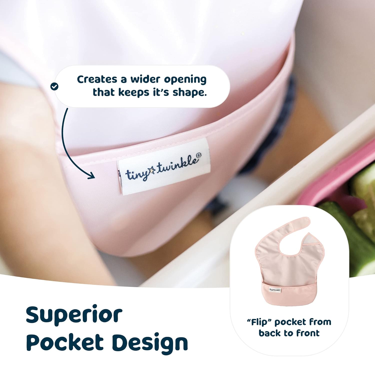 Tiny Twinkle Mess Proof Baby Bibs for Eating - Waterproof, Wipeable Bibs - Toddler Bibs - Travel Friendly - PFAS, PVC, BPA, Phthalate Free - Baby Food Bibs (3 Pack,Blush, Burgundy)