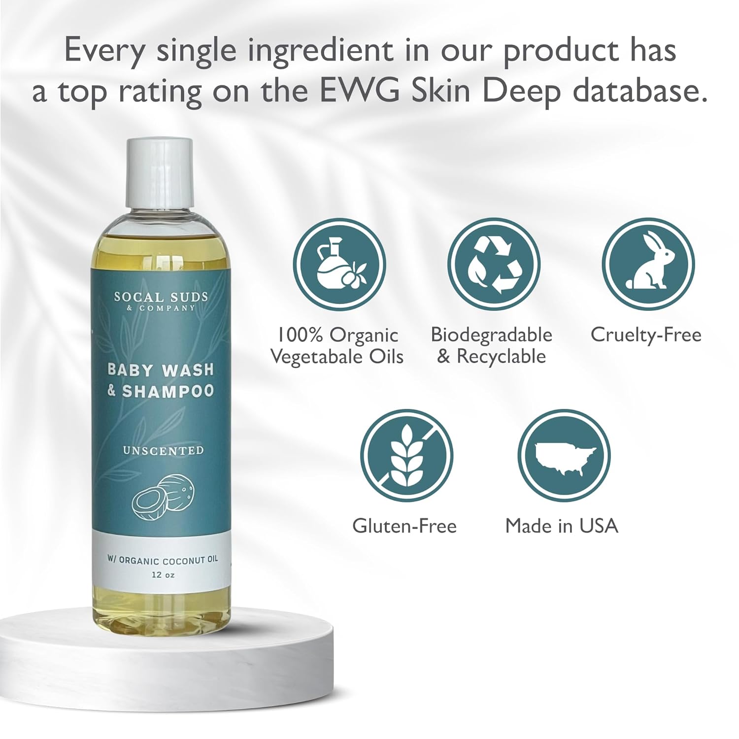 SoCal Suds & Company Baby Shampoo & Body Wash, 2-in-1 Organic Gel - Gentle Castile Soap with Vitamin-Infused Oils & Botanicals - Natural Care for Sensitive Skin Hypoallergenic -12oz Fragrance Free 2Pk