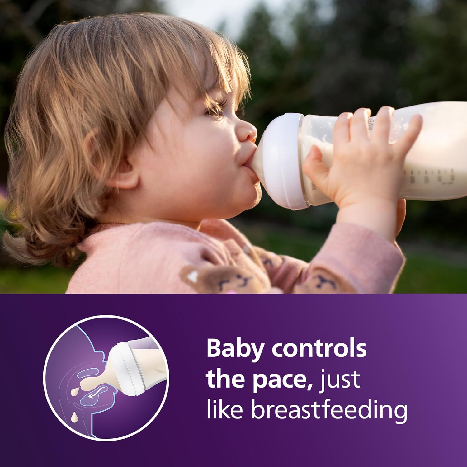 Philips Avent Natural Baby Bottles with Natural Response Nipples (Fast Flow, Flow 4), 11oz, 2-Pack, SCY906/02