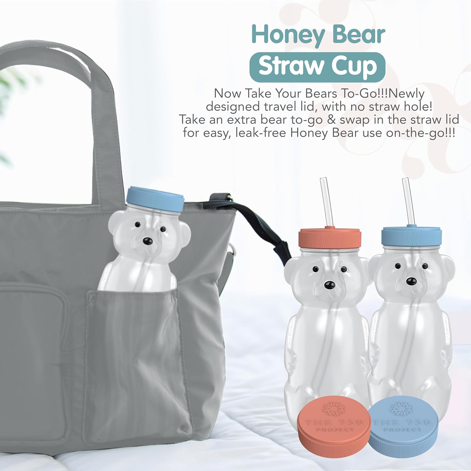 Honey Bear Straw Cup for Babies, 2-Pack Honey Bear Bottle with Travel Lid, Therapy Learning Honeybear Straw Cup, Baby Bottle Set, 8 oz, Blueberry Pie & Firetruck