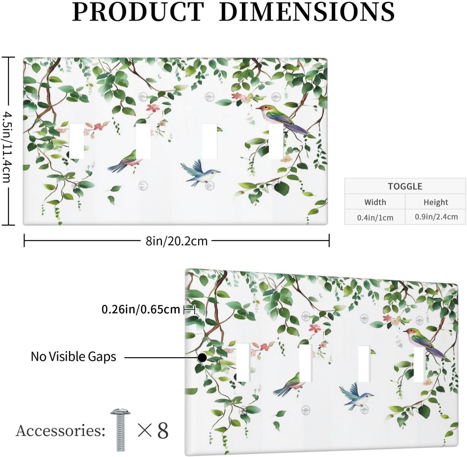 Light Switch Covers Green Leaves Bird Eucalyptus Sage Plant Quad Toggle Electrical Faceplate 4 Gang Wall Plate Decorative Switch Plates For Bed Room Living Room Decor
