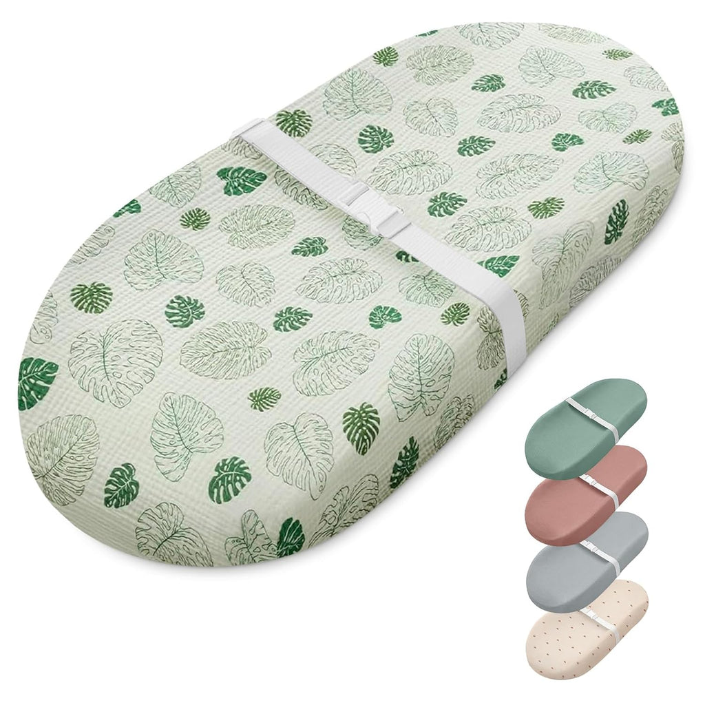 Blissful Diary Muslin Baby Changing Pad with Waterproof Lining Foam, Diaper Changing Table Pad with Cover for Dressers (Monstera, Avocado)