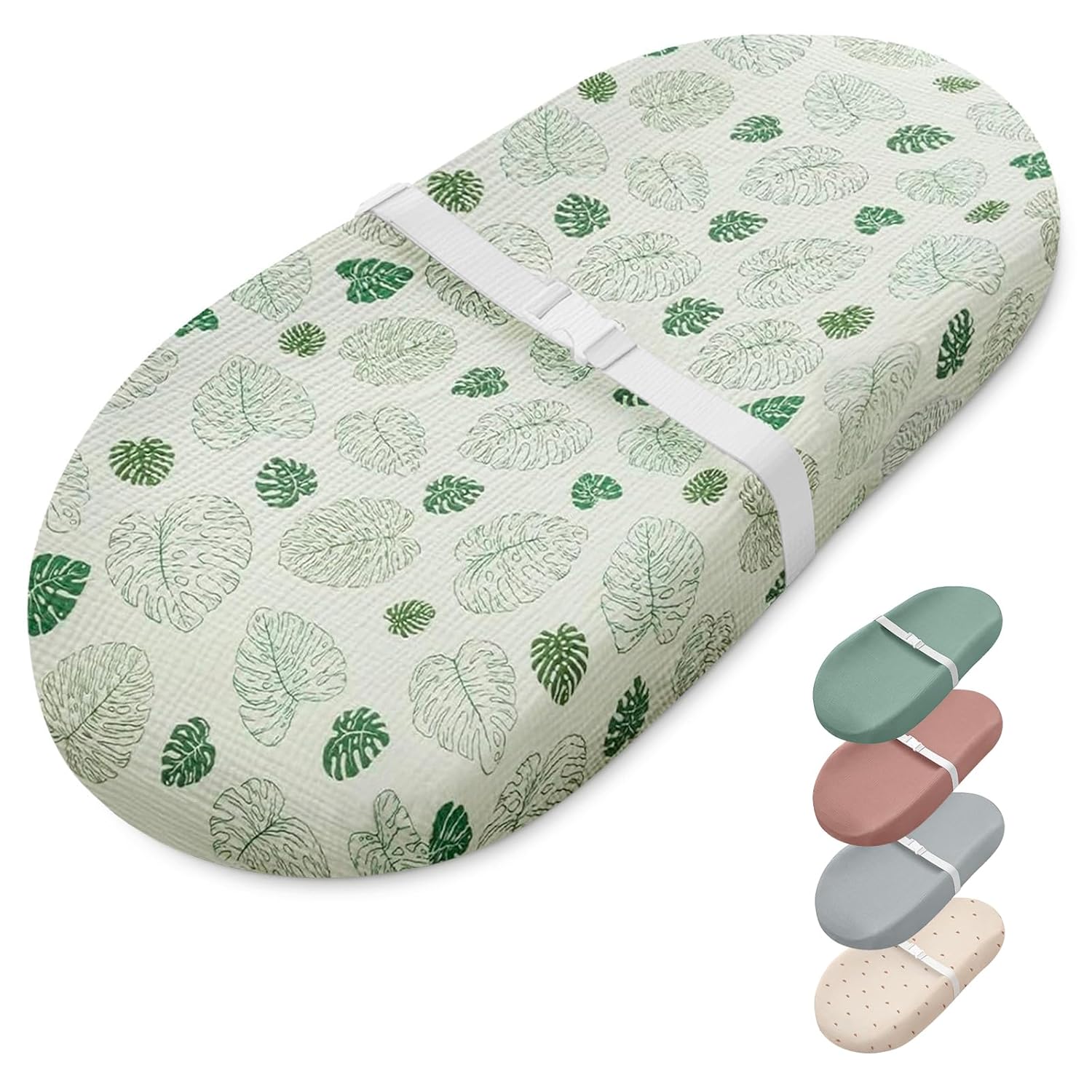 Blissful Diary Muslin Baby Changing Pad with Waterproof Lining Foam, Diaper Changing Table Pad with Cover for Dressers (Monstera, Avocado)