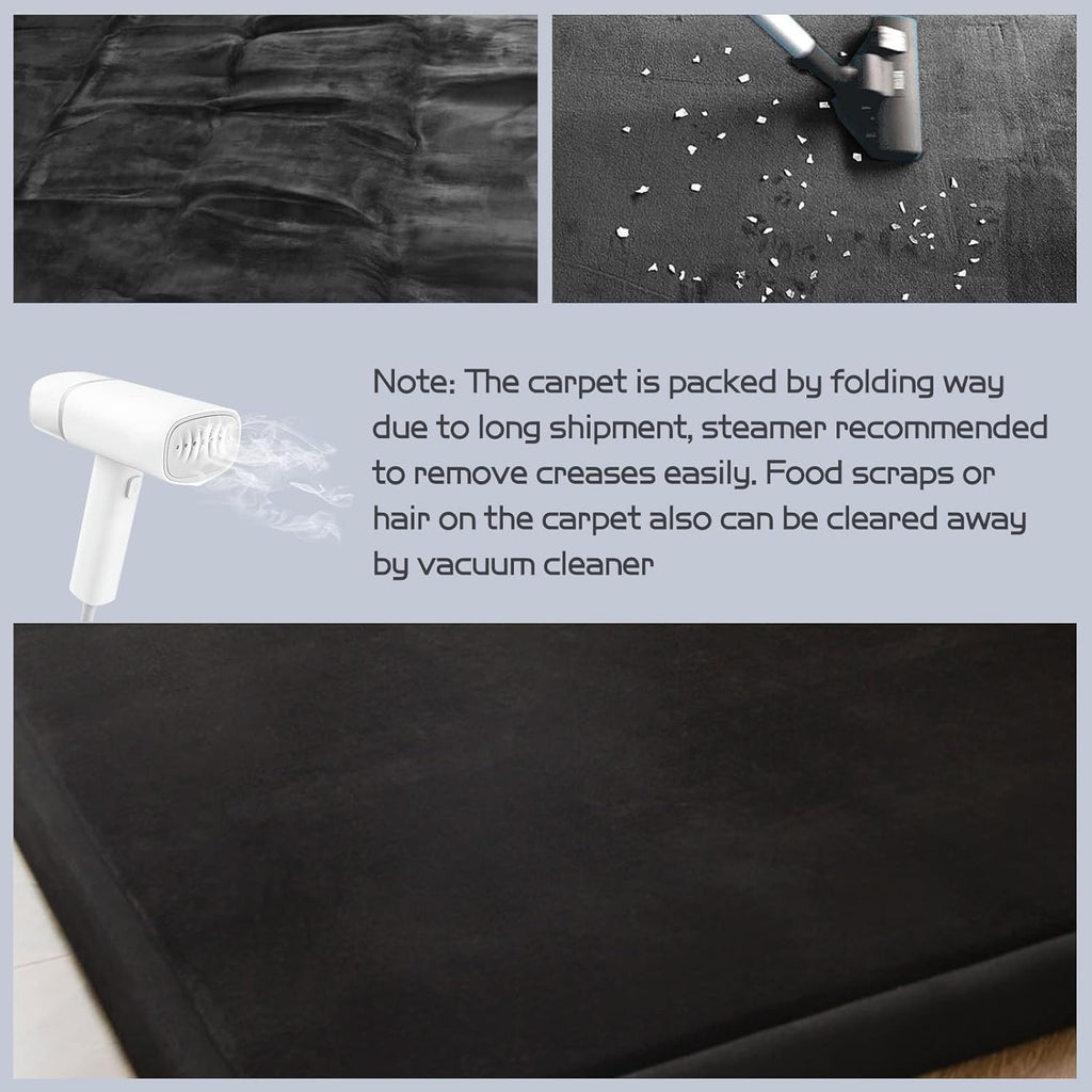 MAXYOYO Black Coral Velvet Area Rug, Thick Japanese Tatami Mat Living Room Carpet with Non-Slip Backing, Large Solid Color Mat for Bedroom Dormitory Yoga, 78 by 158 inch