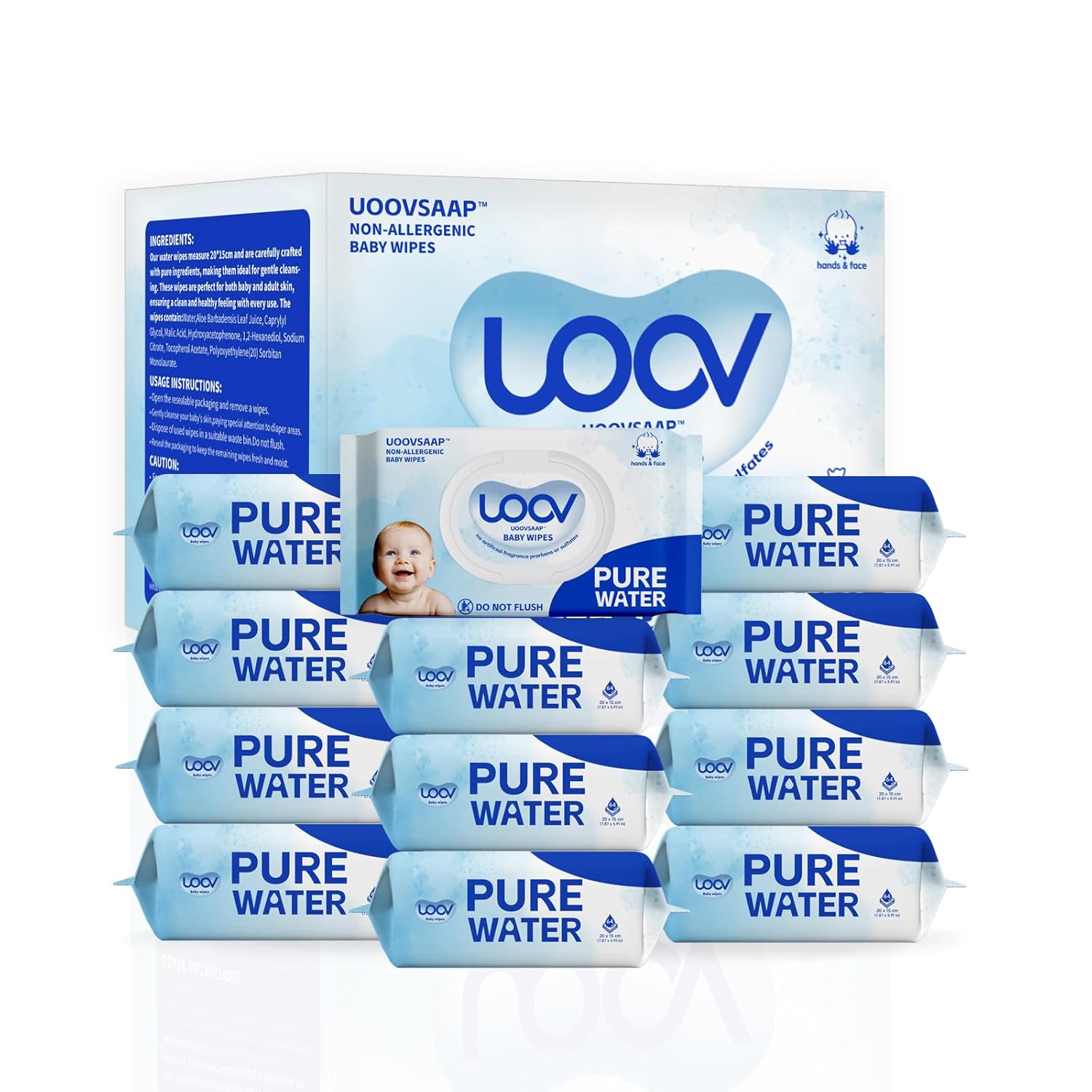 Hypoallergenic Baby Wipes, Pure Water Natural Wipes for Sensitive Skin, Unscented Baby Wipes for Face Hands & Bottom, 768 Count (12 Packs of 64)