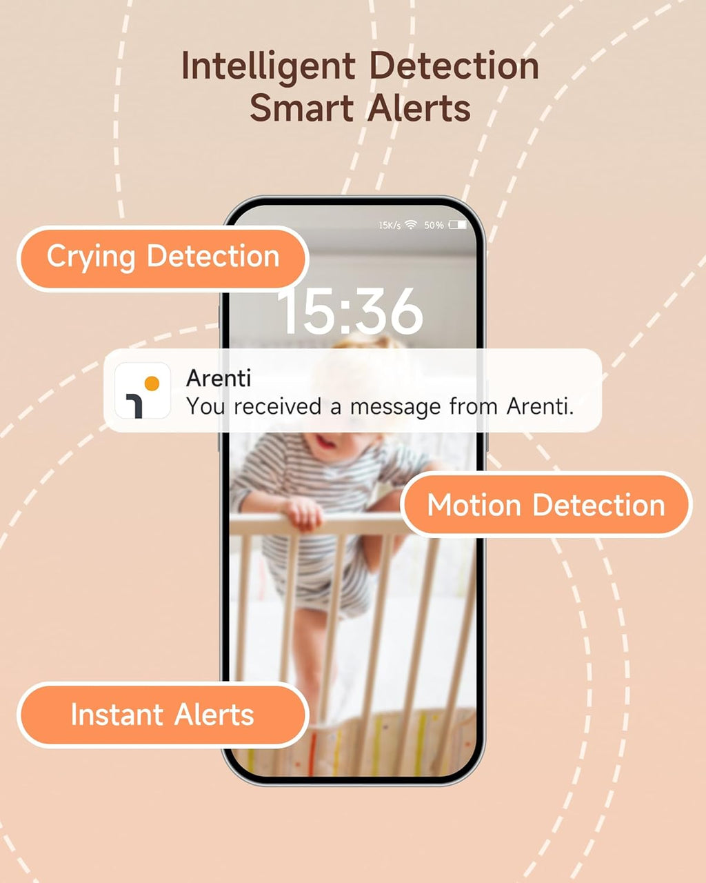 ARENTI Baby Monitor with 2 Cameras, 2K Smart Baby Camera with 5'' Upgraded Wireless Display, Super Night Vision, Breathing Light, Lullabies, Cry&Motion Detection, Temp&Humidity Sensor, 2 Way Audio