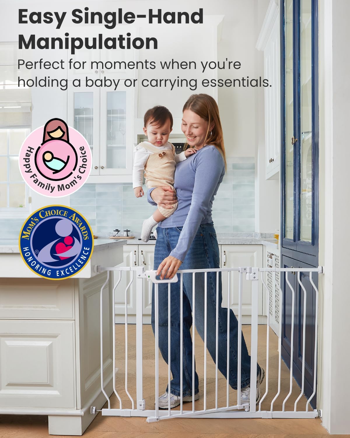 Mom's Choice-GROWNSY Baby Gate for Stairs, 29"-43" Pressure Mounted Pet Gate for Doorways-Auto Close Dog Gate for The House-Easy Installation & Walk Thru Wide Safety Gate