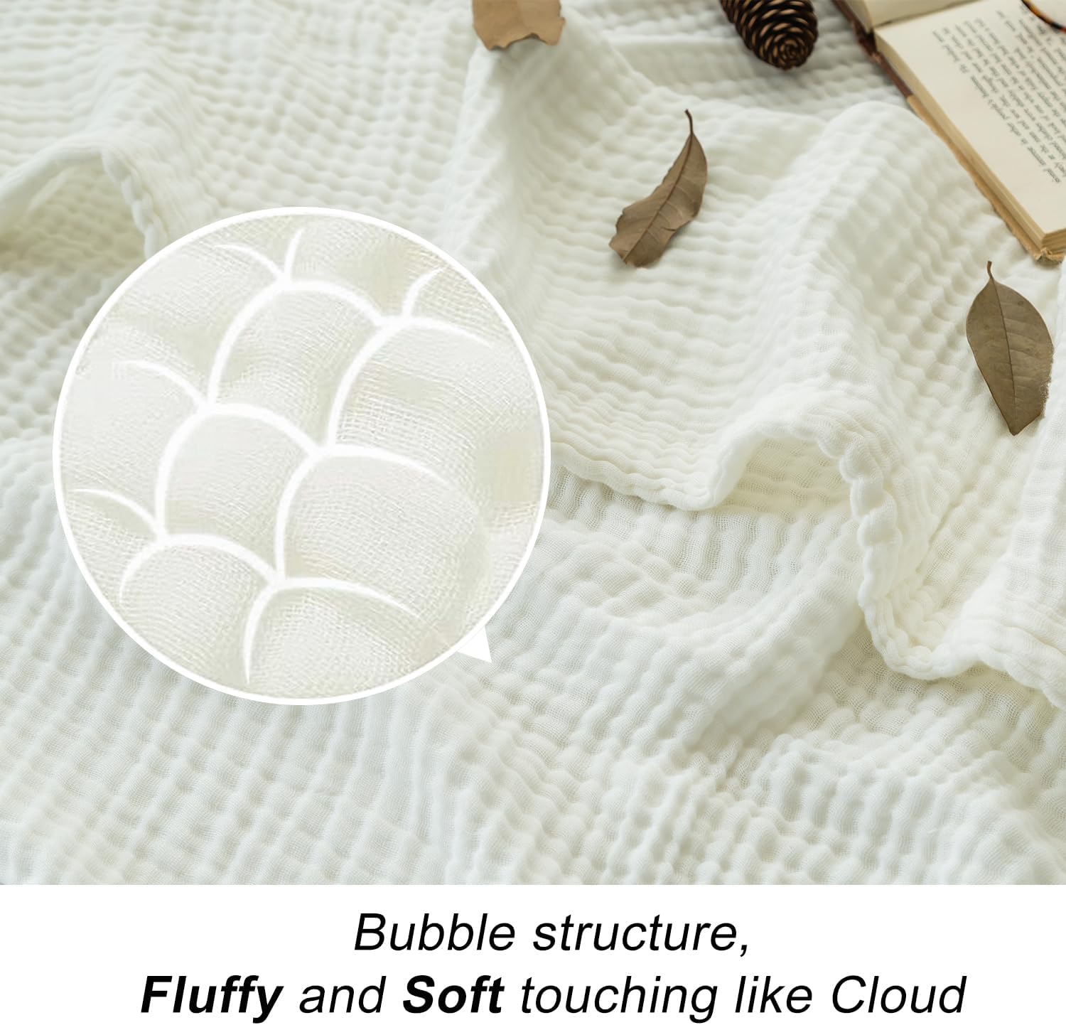 EMME Cotton Bed Blankets White Blankets for Bed Muslin Twin Blanket 60"x80" Lightweight Soft Twin Blanket All Season Gauze Blanket