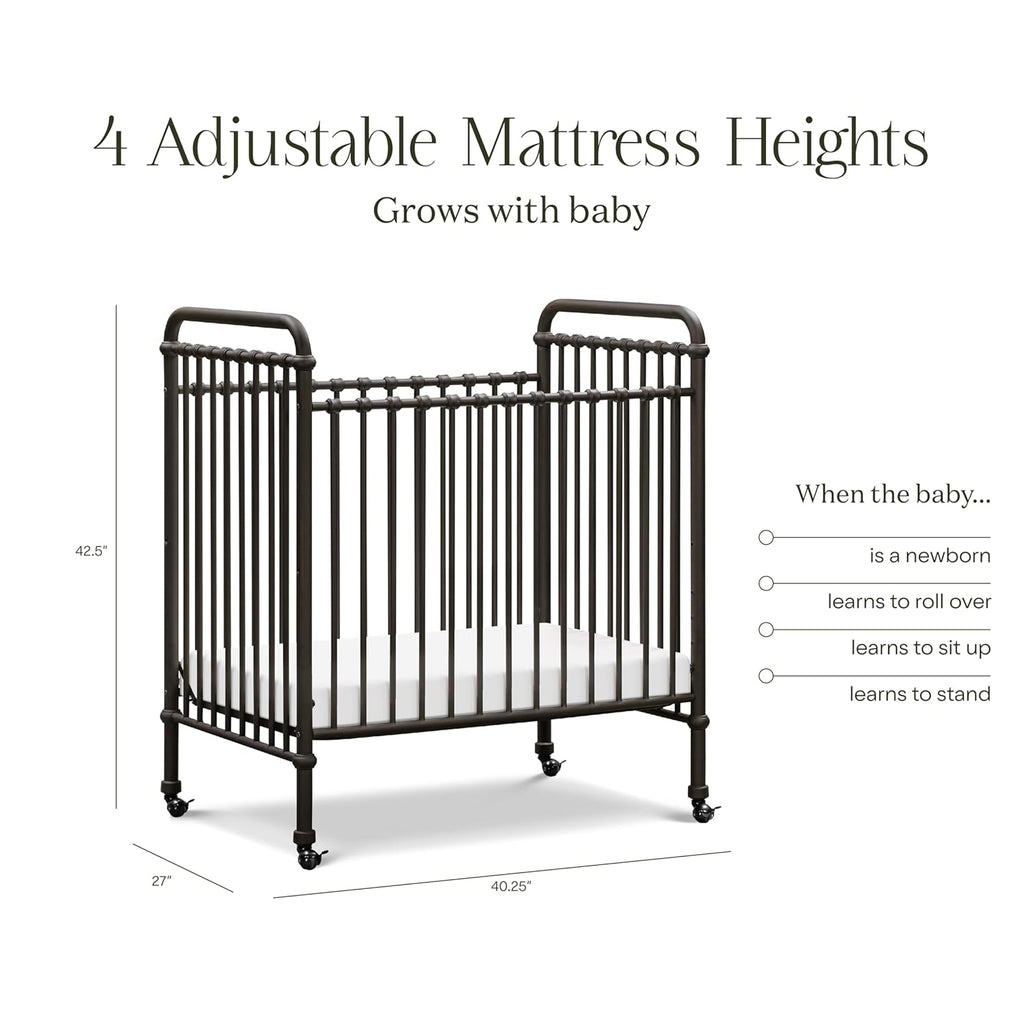 NAMESAKE Abigail 3-in-1 Convertible Mini Metal Crib in Vintage Iron, Greenguard Gold Certified