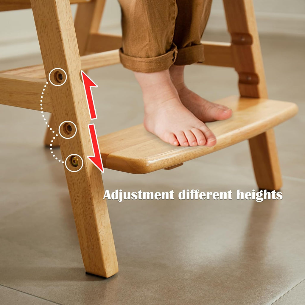 Solid Wood high Chairs for Toddlers,High Chair Grows with Kid for Dining, Study Chair for Children, Light Brown
