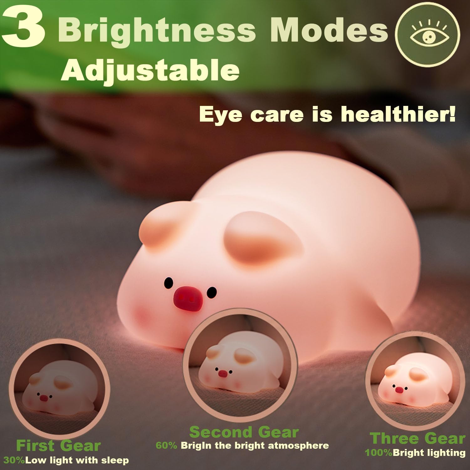 Cute Pig Lamp, Fun Lying Flat Pig Night Light, LED Squishy Animal Novelty Lamp, Light up Duck for Kids Great Gift, 3 Level Dimmable Nursery Nightlight Rechargeable Bedside Touch Lamp (Pig Lamp)