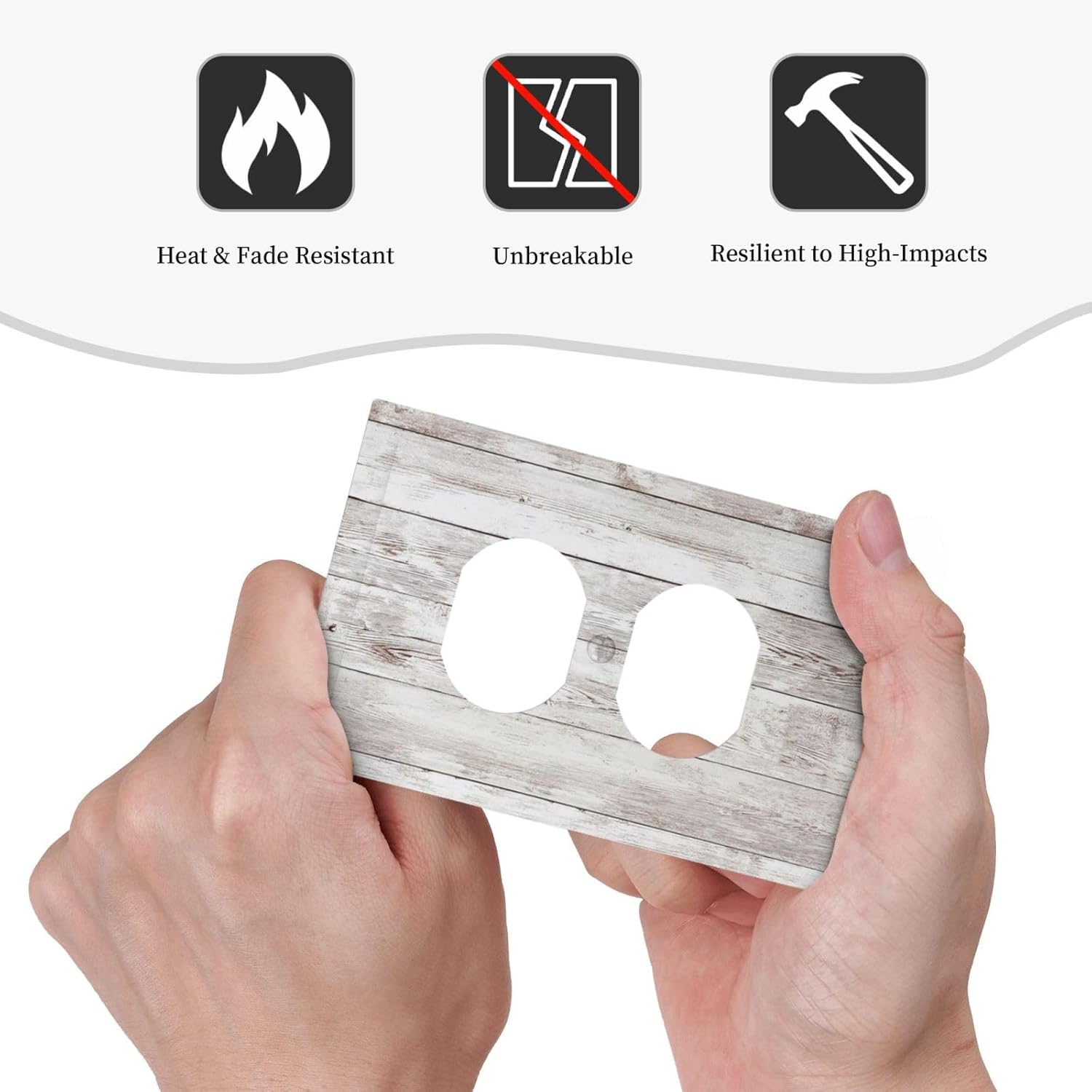 Outlet Covers Rustic Vintage White Wood Grain 1 Gang Duplex Wall Plate Decorative Switch Plates Electrical Receptacle Faceplate Light Switch Cover for Farmhouse Home Decor