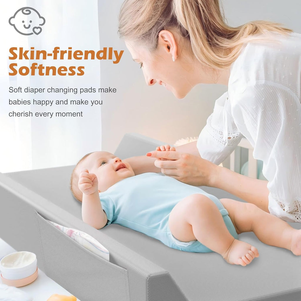 Vegan Leather Baby Changing Pad, Waterproof & Wipeable Soft Diaper Changing Mat 32" x 16.6" Comfortable Infant Changing Station for Dresser & Table