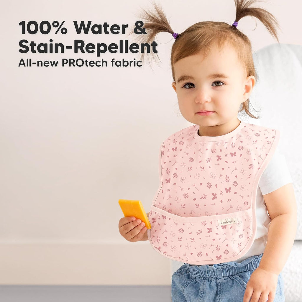 3-Pack Waterproof Baby Bibs for Eating - Lightweight Toddler Feeding Bibs with Large Food Catcher, Mess Proof, Food-Grade Baby Eating Essentials, Easy to Put On & Clean (Butterflies)