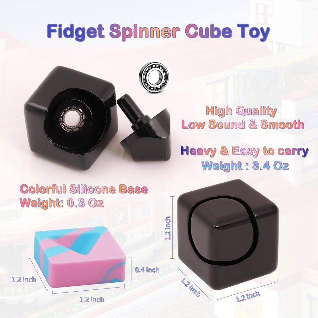 Desk Fidget Toys Spinner-Cube: Figetsss Cool Gadgets Metal Kinetic EDC-Toy with Silicone Base, ADHD Tools Cool Stuff Thing Office Toy Game Stress Relief Gift for Kid Children Teen Adult Christmas