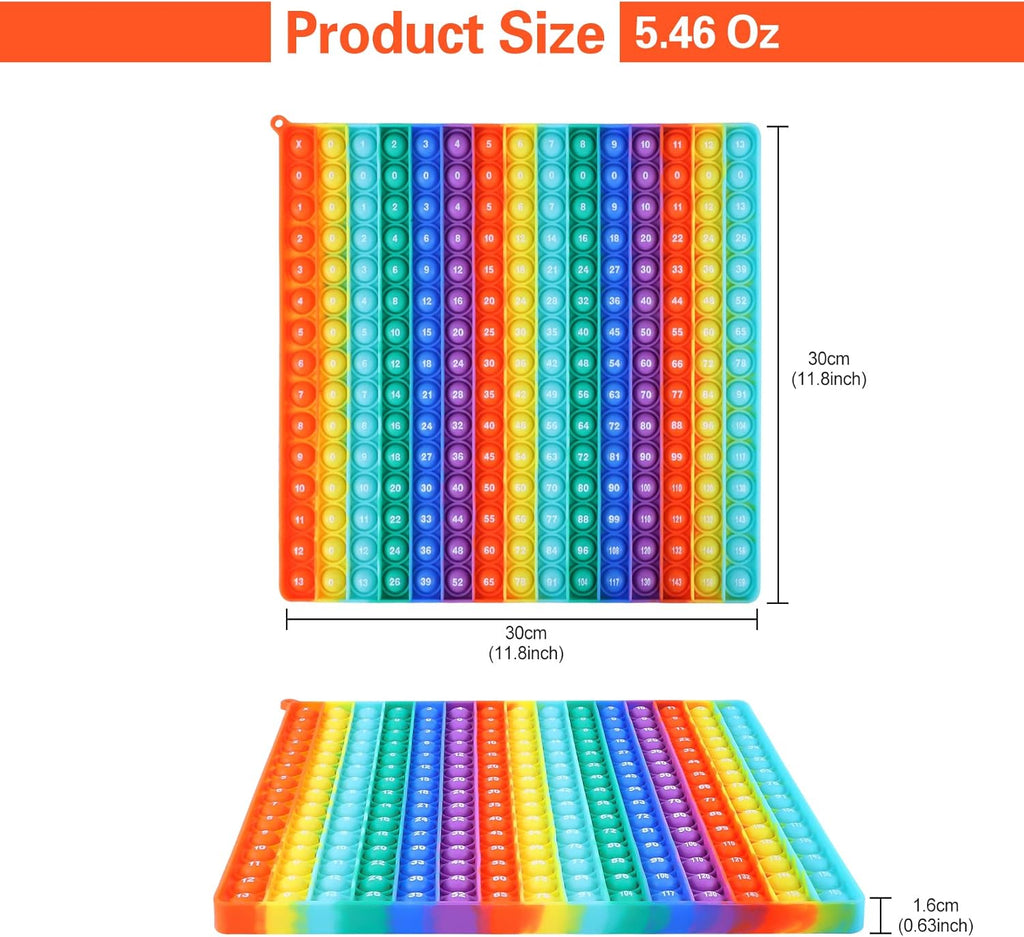 Multiplication Table P00P, Rainbow Square Math Toy Push P0pp Fidget Toy 225 Bubbles Stress Relieving Fidget Game for Teachers to Create Kinds of Math Manipulatives【13 X 13 Maximum】