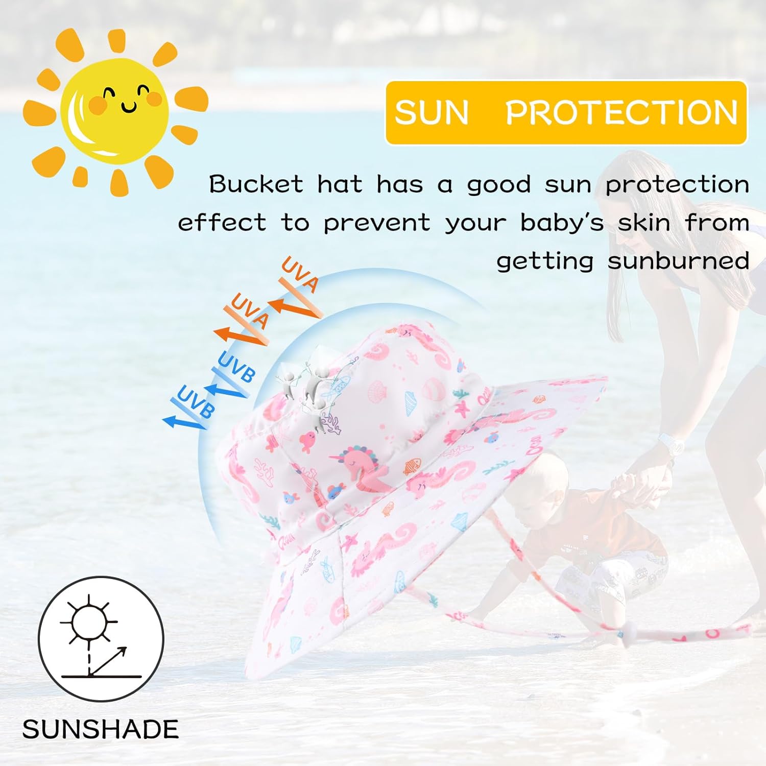 Peecabe Summer Baby Sun Hat for Boys Girls UPF 50+ Wide Brim Toddle Bucket Hat Adjustable Baby Beach Cap 0-8 Years