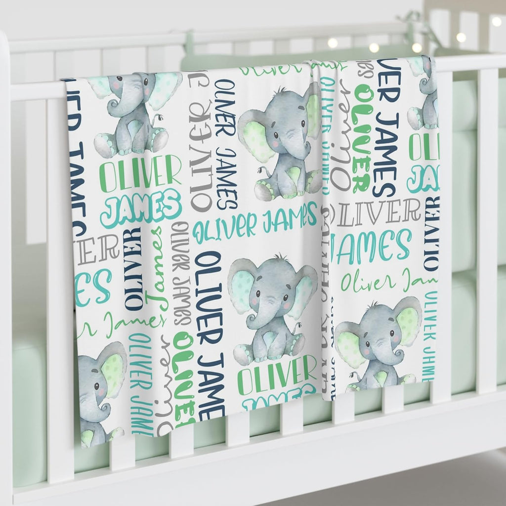 Personalized Elephant Swaddle Blanket,Custom Name Toddlers Kids Newborn