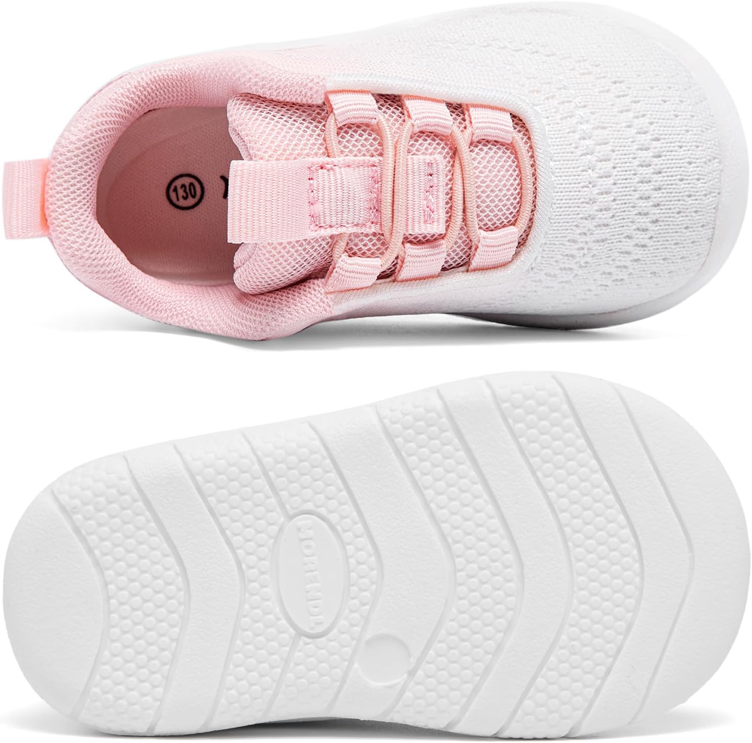 MORENDL Toddler Slip On Sneakers Baby Walking Shoes Non-Slip Breathable Unisex Pink Mesh Lace-Up Athletic Sneakers Infant Running Shoes