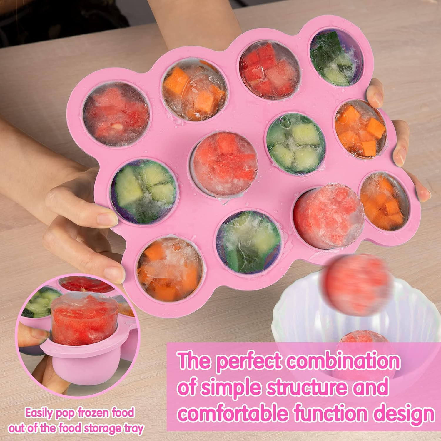 Baby Food Storage - 12 x 1.5 Ounce Silicone Freezer Tray with Lid, Perfect for Homemade Baby Food, Vegetables & Fruit Purees, Breast Milk - Pink