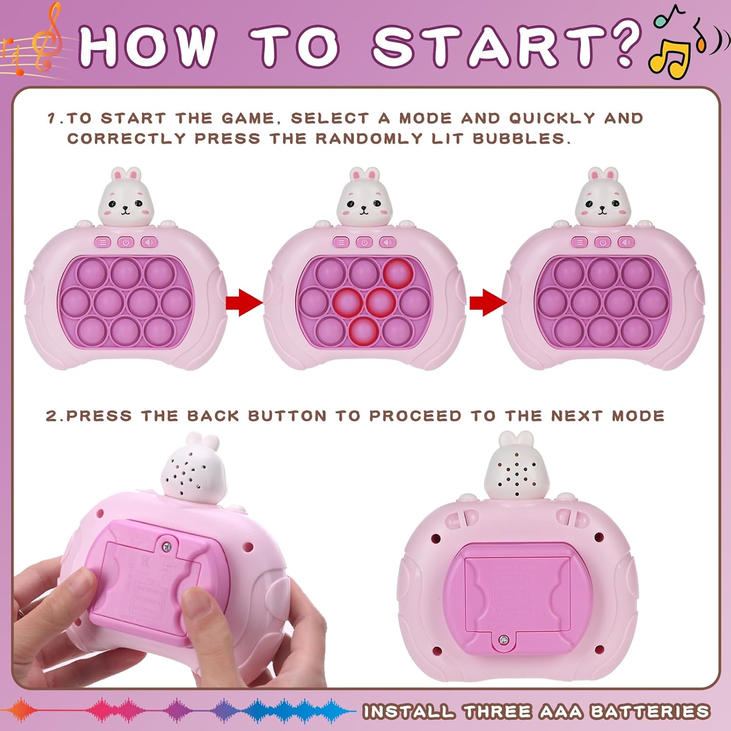 Fast Push Game Pop Fidget Toys for Kids, Fast Push Bubble Game, Quick Push Pop Game for Boys & Girls Age 3-12, Handheld Puzzle Game Sensory Toys Relaxation and Decompression (Pink Rabbit)