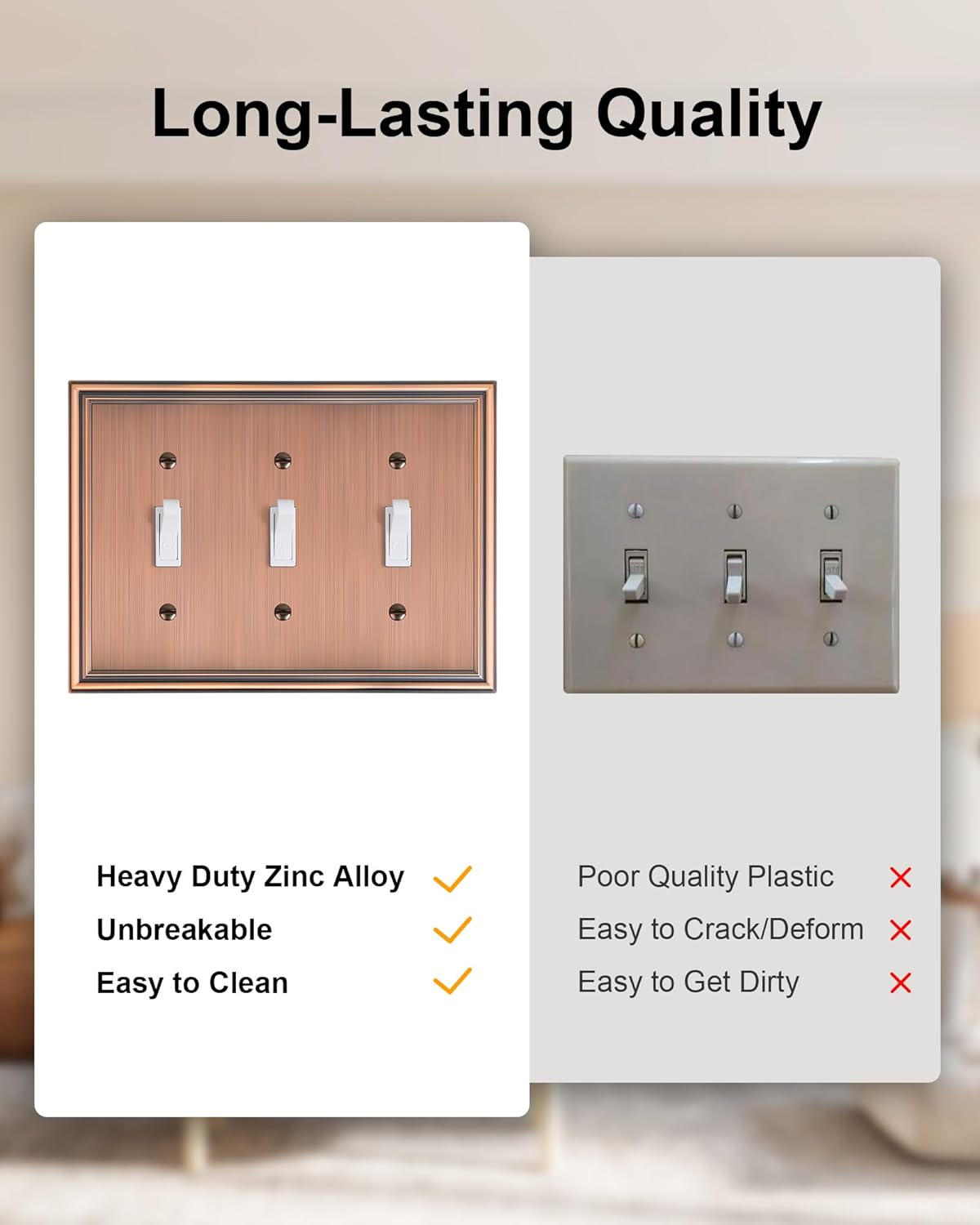 2-Pack Triple Toggle Light Switch Cover Plate, Durable Solid Zinc Alloy Decorative Switch Plate Covers, Antique Copper 3 Gang Wall Plate, Corrosion Resistant