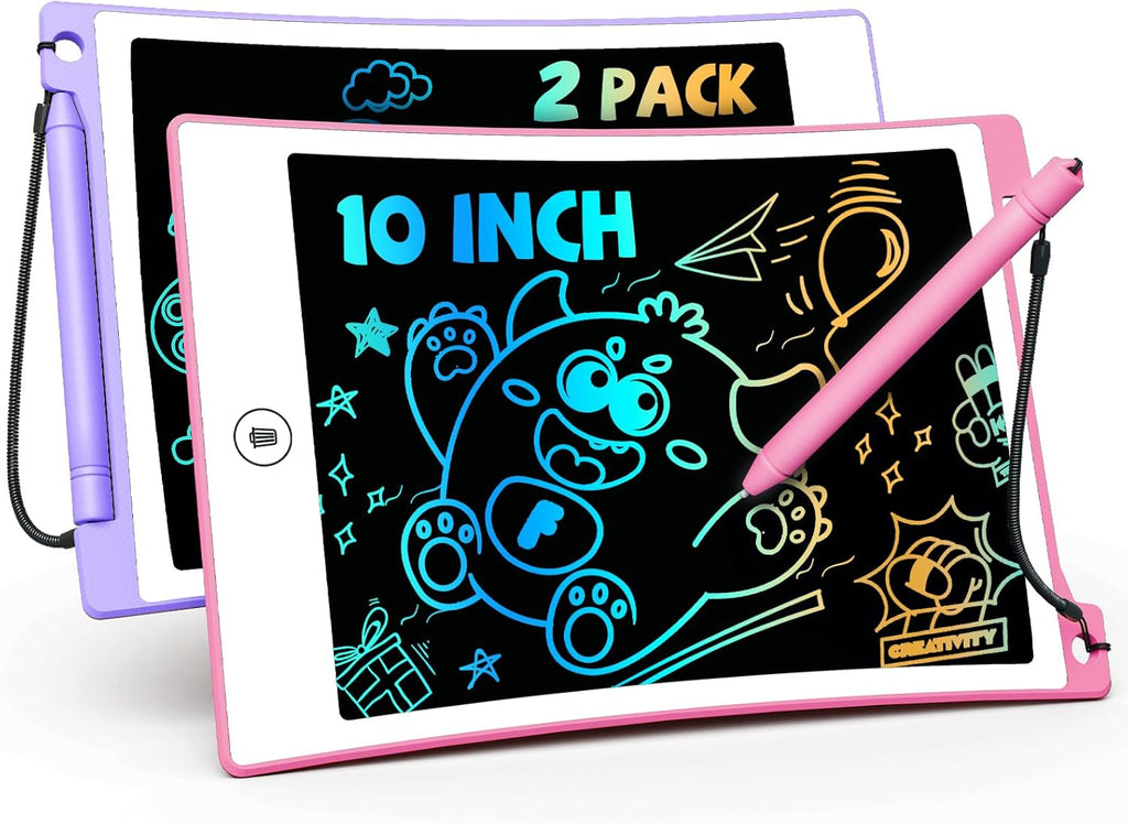 TEKFUN 10in 2 Pack LCD Writing Tablet Coloring Doodle Board Drawing Sketch Pad for Kids with Anti-Lost Stylus, Car Trip Educational Kids Toys Birthday for 3 4 5 6 7 Girls Toddlers