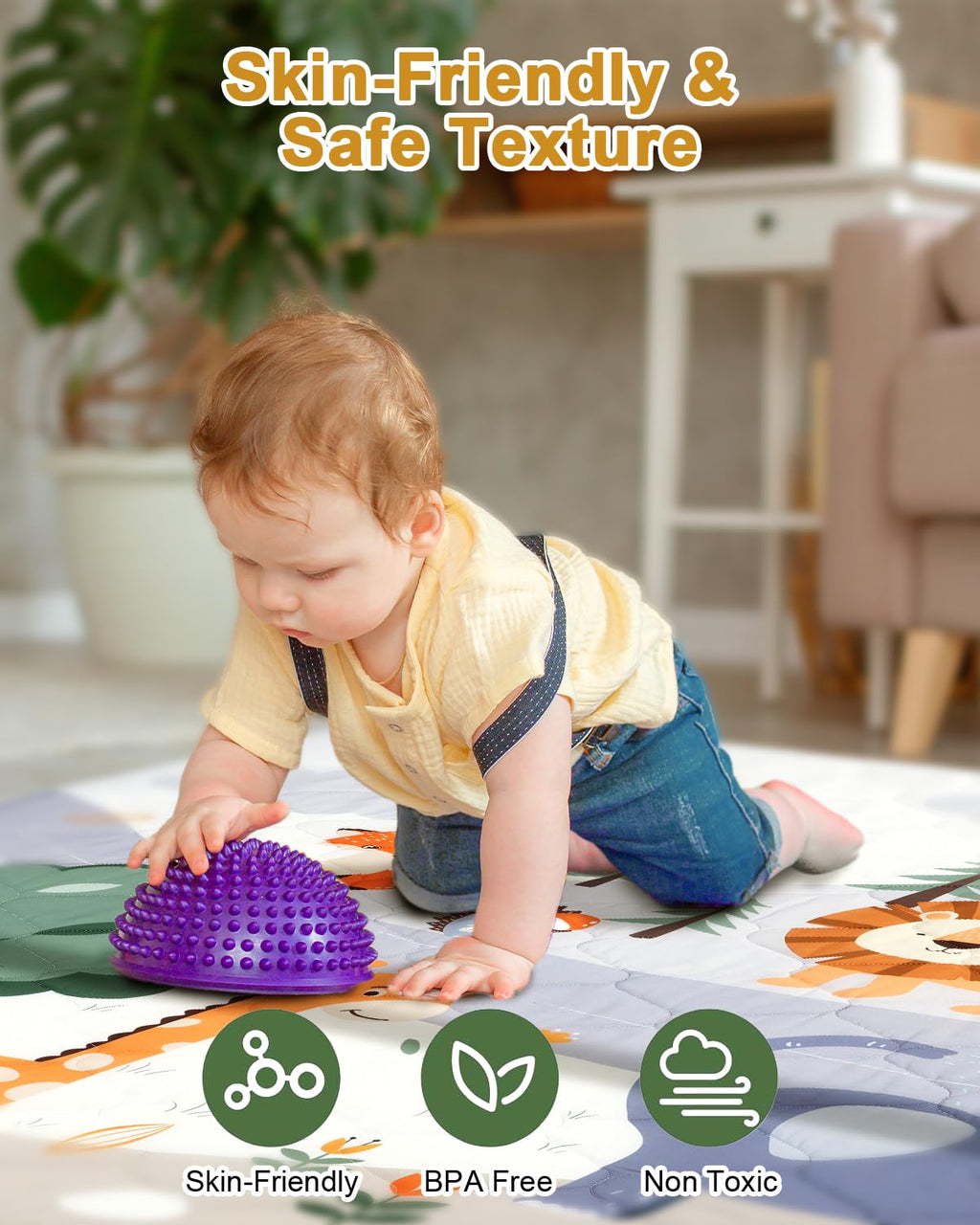 Premium Foam Baby Play Mat 71" x 59" – Removable & Machine Washable Cover, Extra Thick Padding Playpen Mat, Non-Slip Crawling Mat, Easy to Clean for Infants, Toddlers & Babies