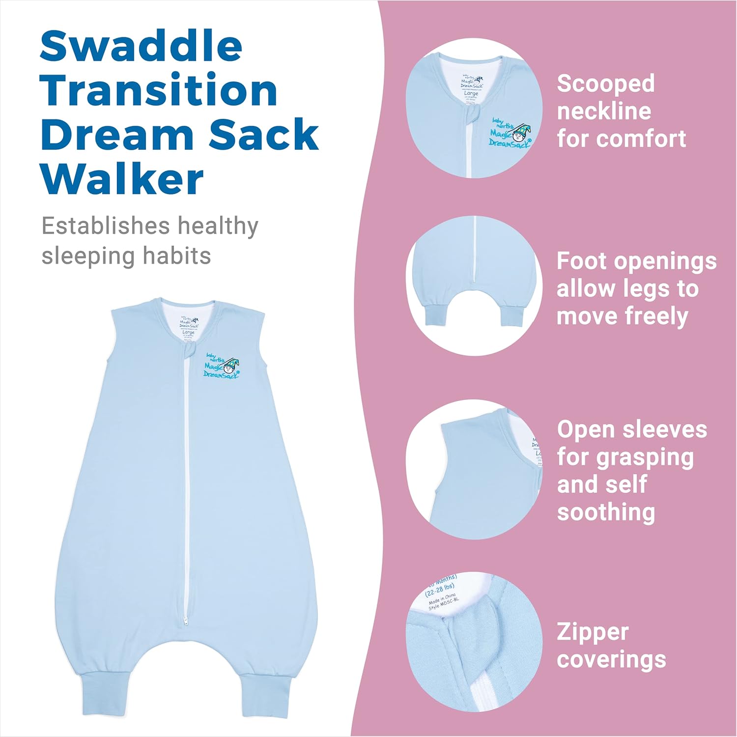 Magic Sleepsuit Baby Merlin's Cotton Baby Swaddle Transition Product - Soft and Cozy Design, Double Zipper for Easy Diaper Changes, Promotes Safe Sleep, 3-6 Months - Cream - Large 18-21lbs