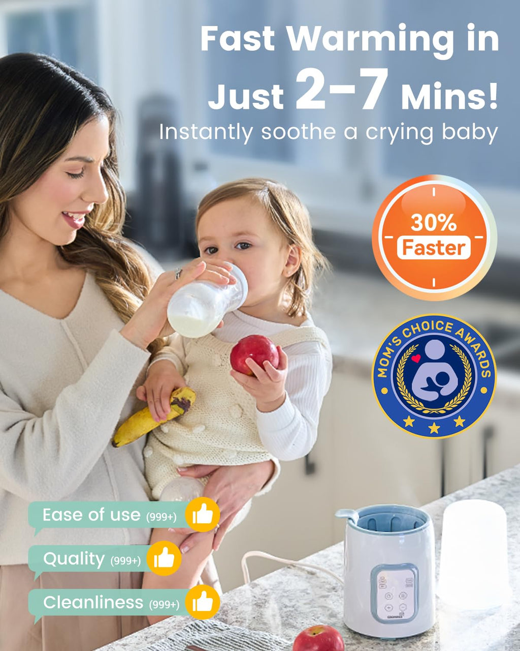GROWNSY Bottle Warmer, 8-in-1 Fast Baby Milk Warmer with Timer for Breastmilk or Formula, Accurate Temperature Control, Multifunctional Baby Bottle Warmers for All Bottles- Blue