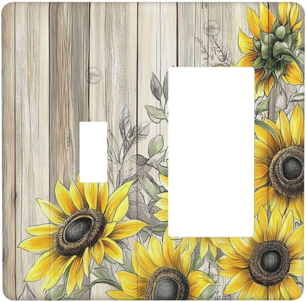 Outlet Covers Floral Sunflower Rustic Flower Vintage Wood 1 Toggle 1 Rocker Combination Decorative Wall Plate Electrical Switch Plates Light Switch Cover Plate For Farmhouse Cabin Decor