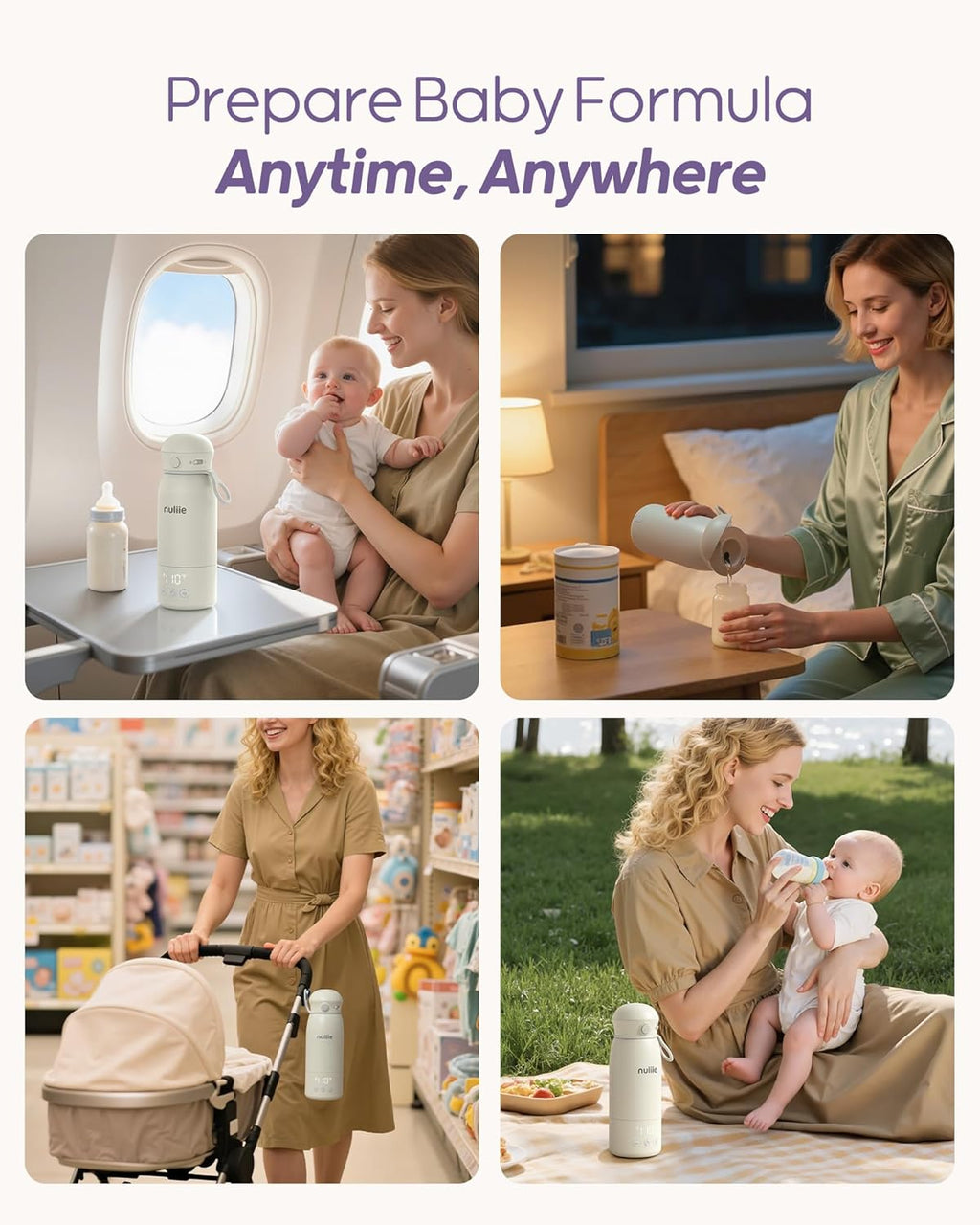 Nuliie Portable Bottle Warmer for Travel, Double Leak‑Proof, Heating Milk & Water Faster, Cordless Milk Warmer with Fast Charging, Anti-Dry & Anti-Burn Protection for All Day Needs, 17oz