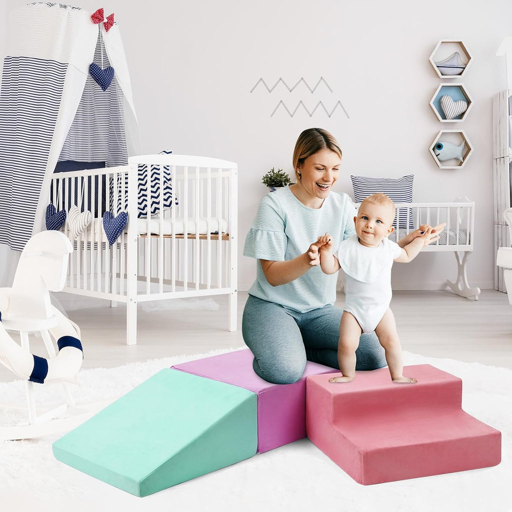 6-Piece Soft Suede Toddlers Climbing Toys, Baby Foam Climbing Blocks, Waterproof Foam Play Gym Climber Structures for Toddler Babies, Indoor Climb and Crawl Activity Play Set