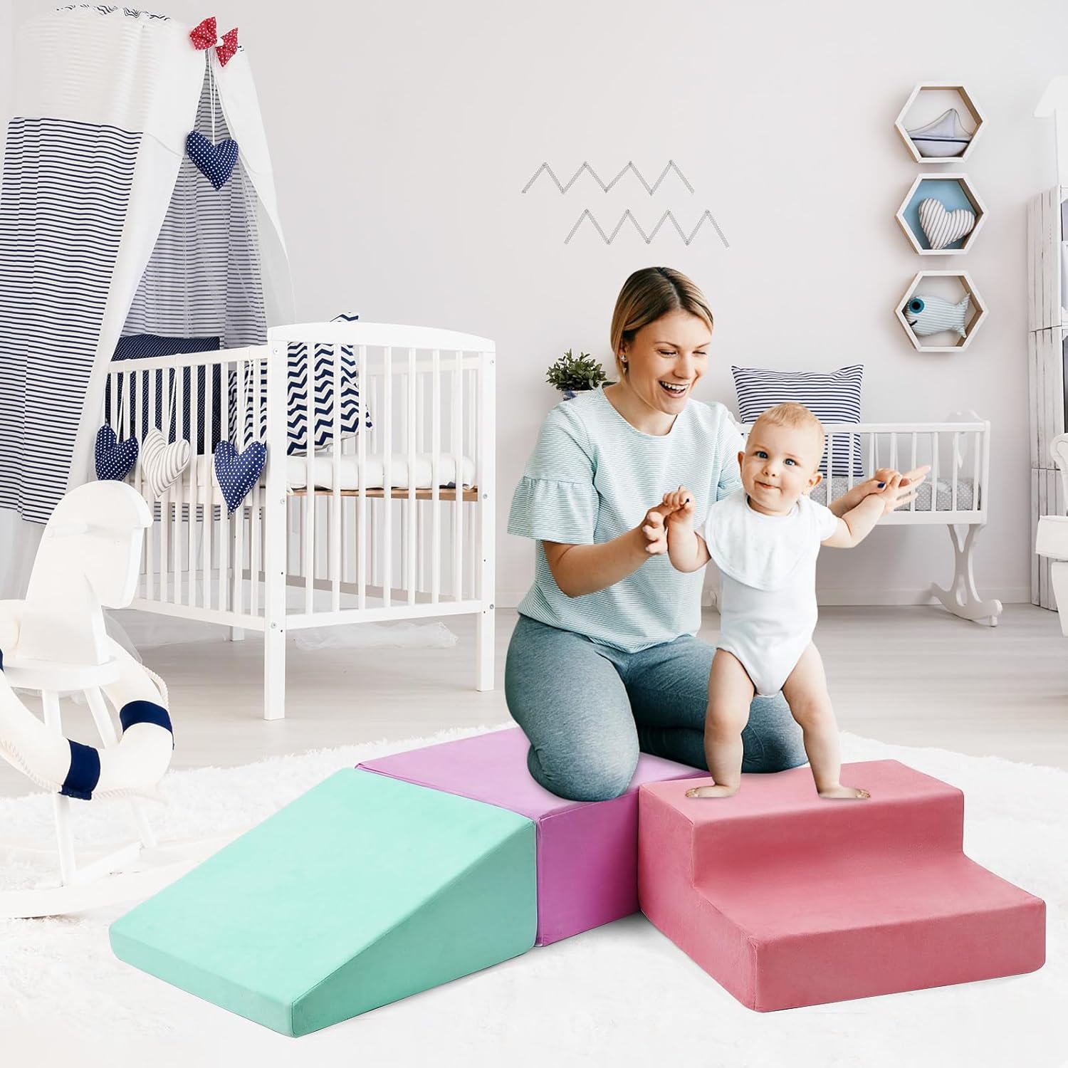 6-Piece Soft Suede Toddlers Climbing Toys, Baby Foam Climbing Blocks, Waterproof Foam Play Gym Climber Structures for Toddler Babies, Indoor Climb and Crawl Activity Play Set