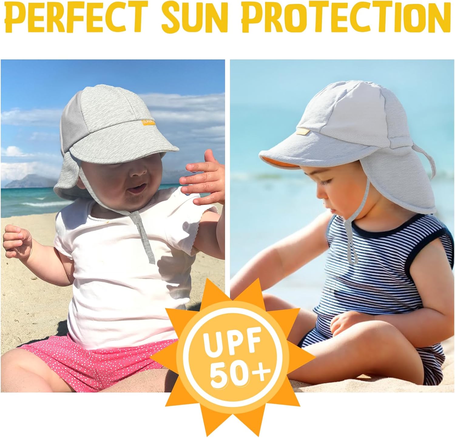 Baby Sun Hat with Breathable Mesh, UPF 50+ Cotton Adjusrtable Unisex Toddler Sun Hat for Summer Beach Swim