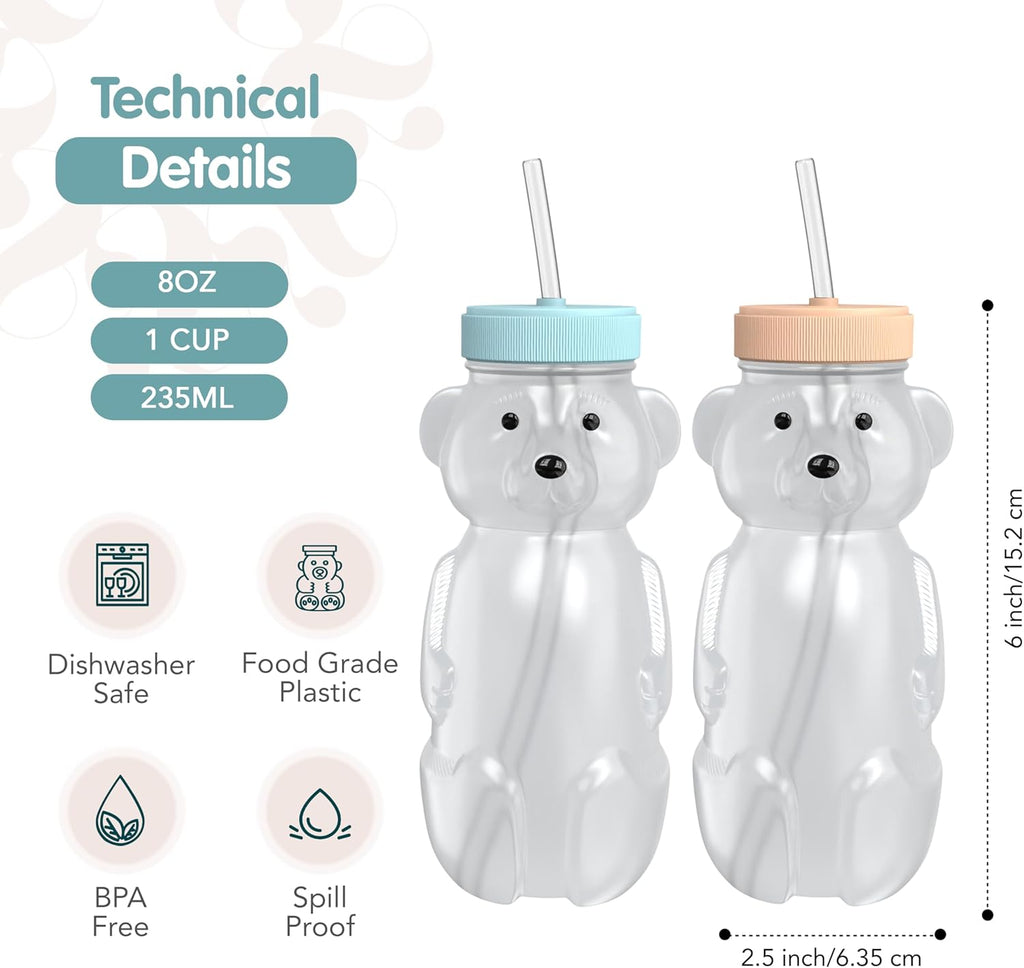 Honey Bear Straw Cup for Babies, 2-Pack Honey Bear Bottle with Travel Lid, Therapy Learning Honeybear Straw Cup, Baby Bottle Set, 8 oz, Creamsicle & Blizzard