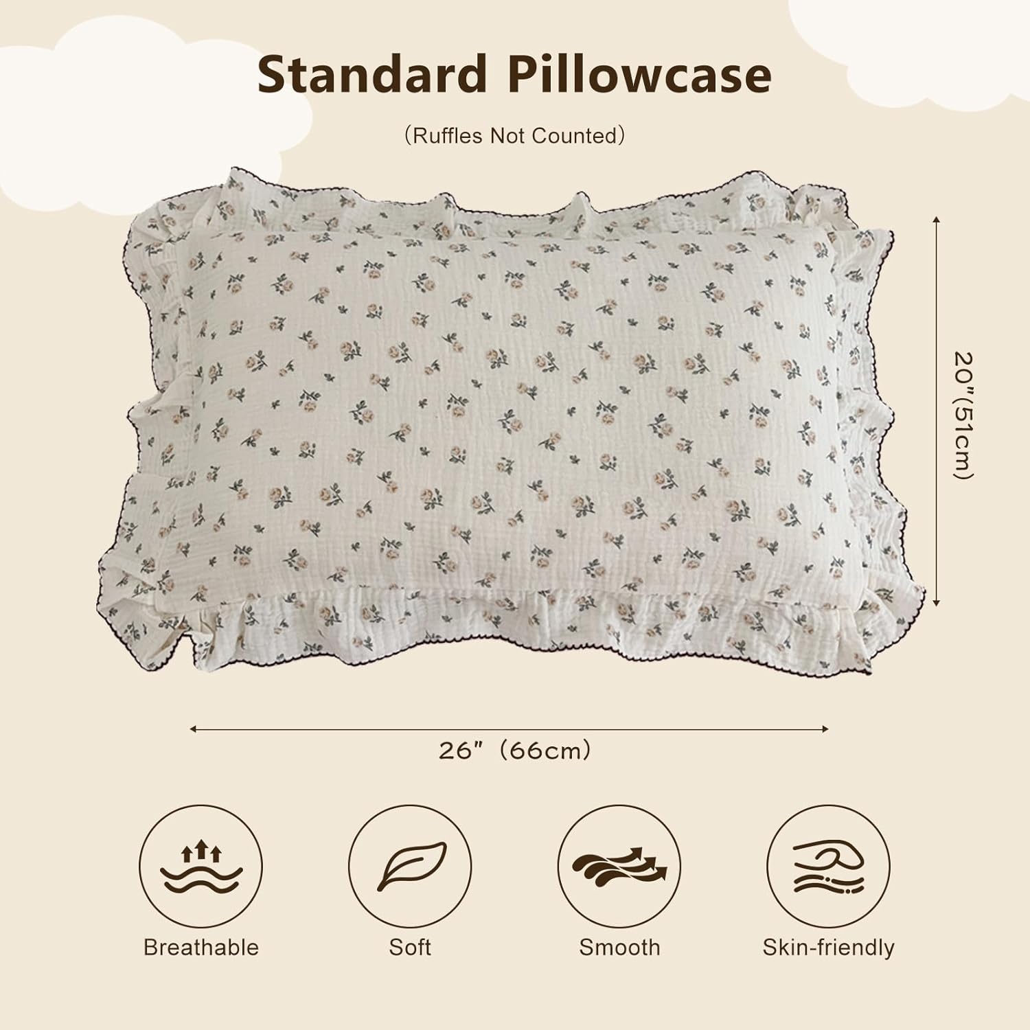 BuLuTu Cotton Muslin Kids Toddler Pillowcase with Cute Rose Flowers Super Soft Standard Nursery Pillowcase for Boys,Girls,Bedding Decor Machine Washable, Durable Pillowcase,1 Piece