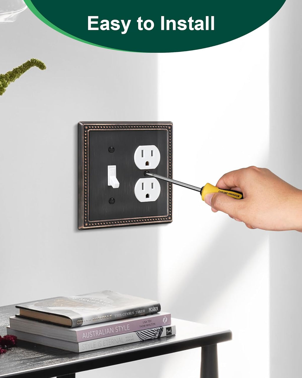 2-Pack Combo Toggle/Duplex Light Switch Cover Plate, Aged Bronze Metal Wall Outlet Cover Plate, Decorative Classic Beaded Wall Socket Receptacle Cover for Electrical Outlets, Light Switch