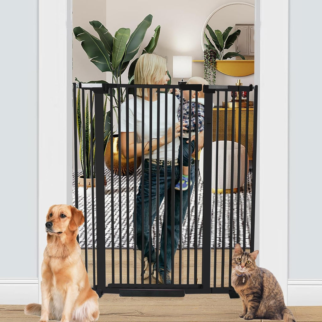 51 Inch Extra Tall Baby Gate Auto Close Cat Gate Adjustable 29.92"-43" Wide Pressure Mounted Pet Gate for Doorways,Stairs, House (Black, 51.18 inch)