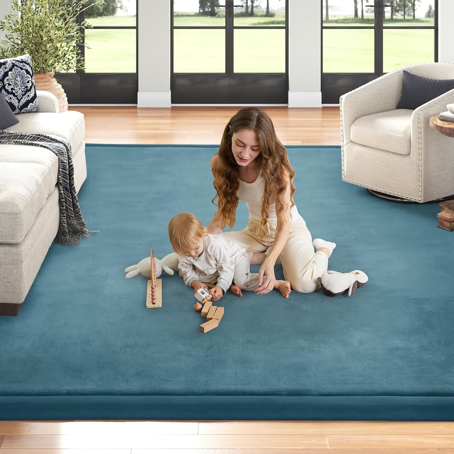 Baby Play Mat 1.2" Thick Memory Foam Nursery Rug Area Rug, 13’1” X 6’7” Yoga Mat Playmat Crawling Mat for Baby,Toddlers, Infants, Kids,Floor Mat Tatami Mat for Living Room with Non-Slip(Green)