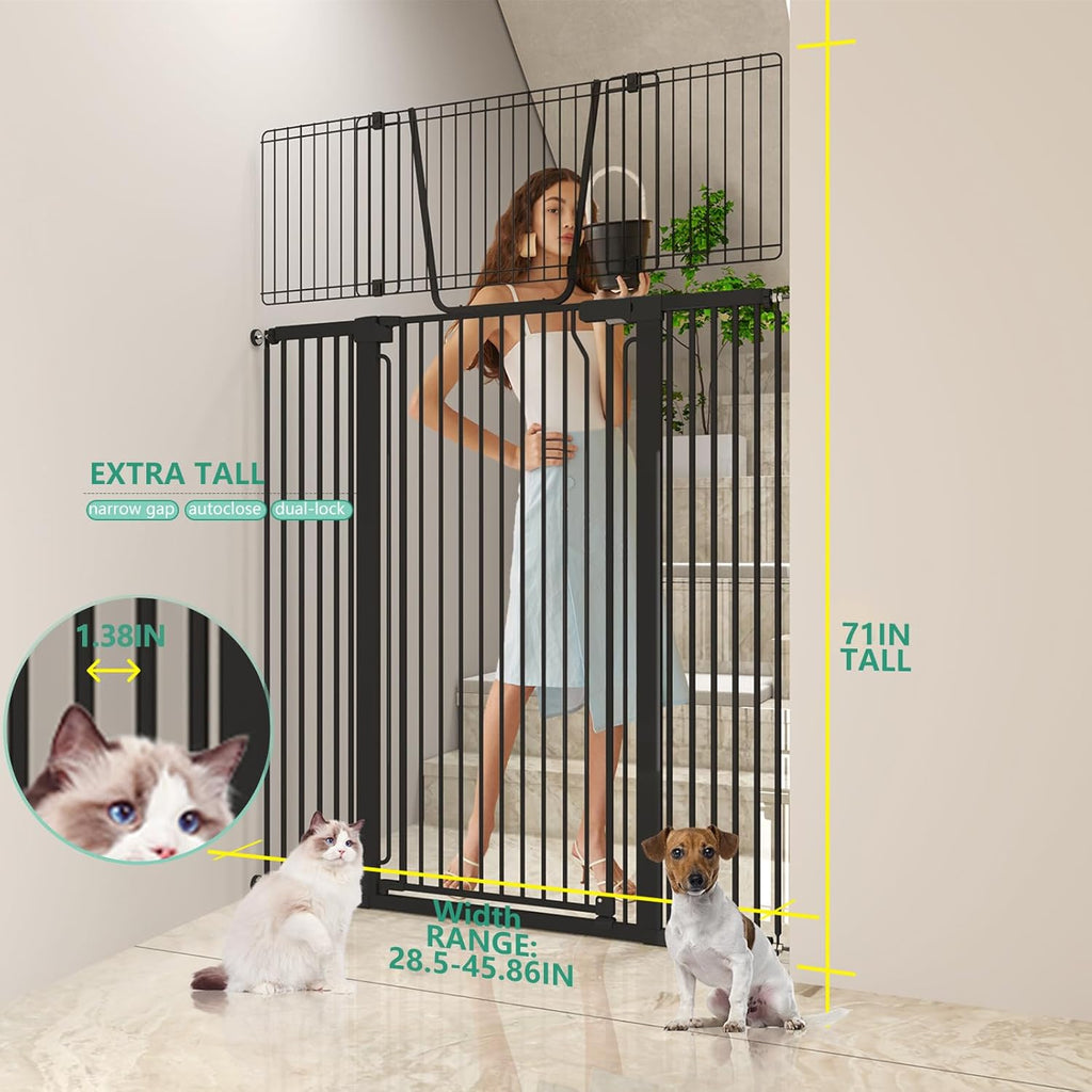 Jiprlak51 Extra Tall Cat Gate for Doorway – 28.5"-48.7" Extra Wide Pet Gate with Adjustable Cat Door Wide,Auto Close, Pressure Mounted, Pet Gate for Cats & Small Dogs, Hallway, Stairs, Kitchen