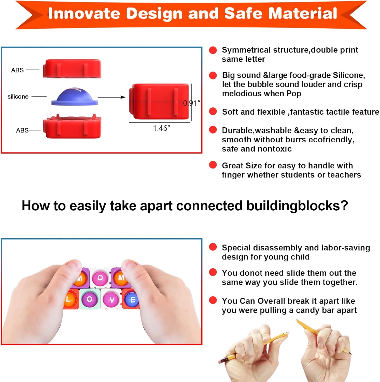 Lowercase Alphabet Multisensory Reading&Phonics Interactive Tools。Giant Silicone Bubble&Loud Crisp Sound&Infinite DIY Sight Words。Funny Learning Reading&Spell in Weeks by Pop Fidget Blocks