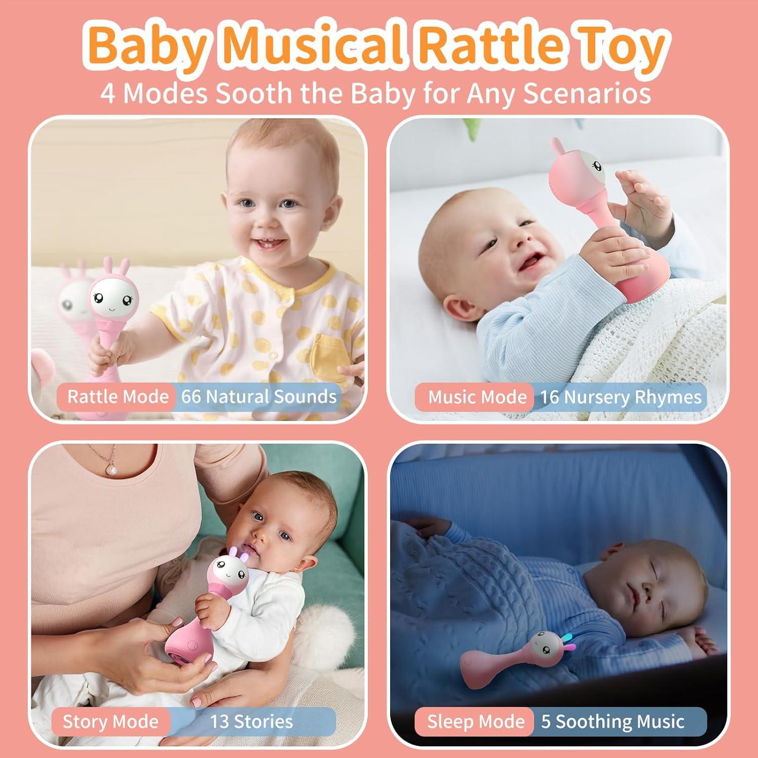 alilo Yoyo Talking Bunny Baby Musical Light-Up Rattle Toys 0-6-12-18 Months, Voice Mimicking Toy, Preloaded 90+ Audio Content, ABC/Number/Notes Learning Toys for Baby Infant Newborn Boy Girl Gifts