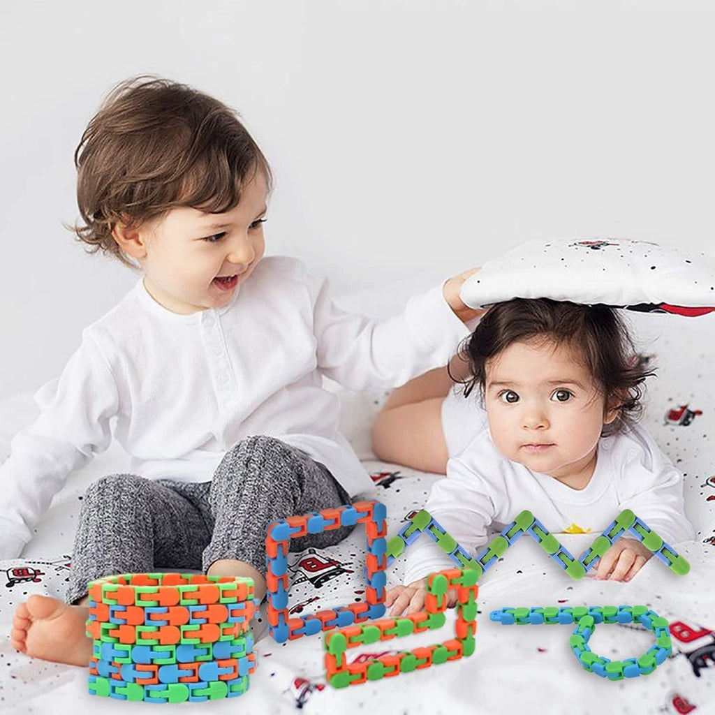 50pcs Random 24 Links Wacky Tracks Snap and Click Fidget Toys, Finger Sensory Toys, Snake Puzzles for Stress Relief, Party Bag Fillers, Party Favours, Random Color，Party Supplies，Carnival Gift