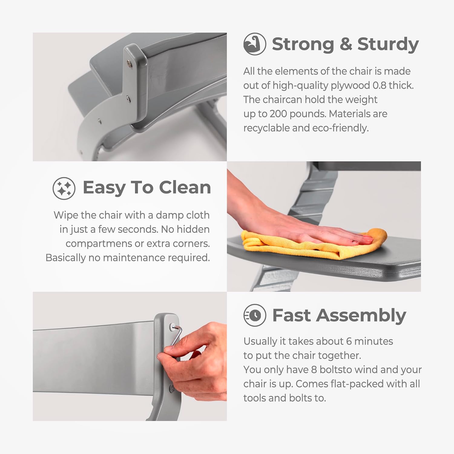 FORNEL Grey Wooden High Chair for Toddlers | The Grow-with-Me Adjustable Chair for Modern Farmhouse & Scandinavian Kitchens | A Smart Stokke Alternative