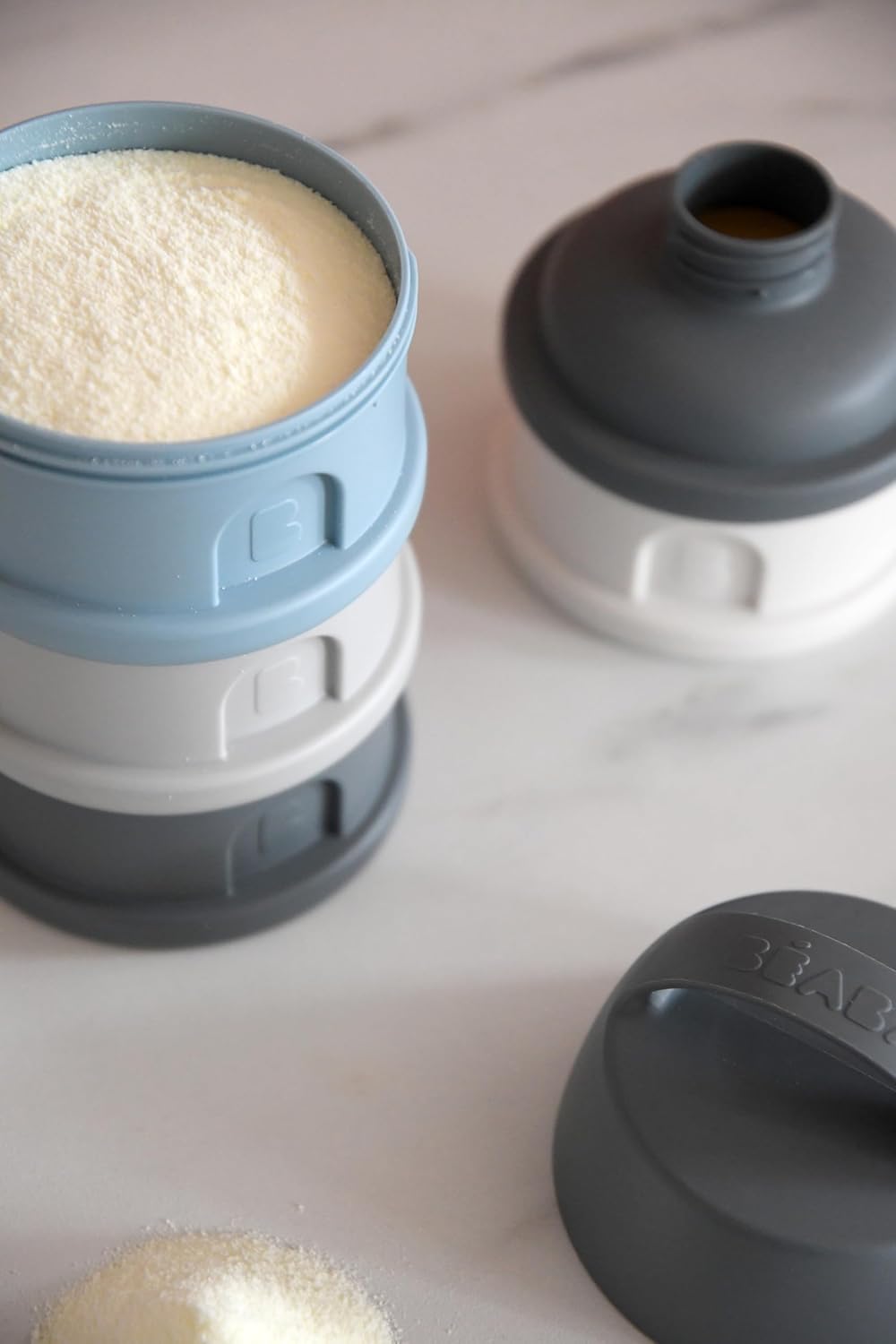 BEABA Formula and Snack Container, Baby Formula Dispenser, Toddler Baby Snack Storage Container, Holds up to 11 Doses of Milk Powder Per Compartment, Made in France, Rain